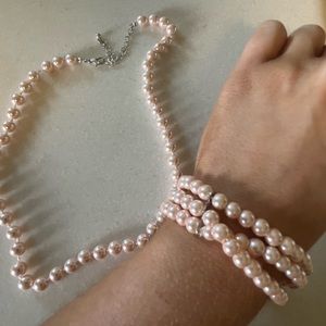 Pink pearl necklace & bracelet set *sold together*